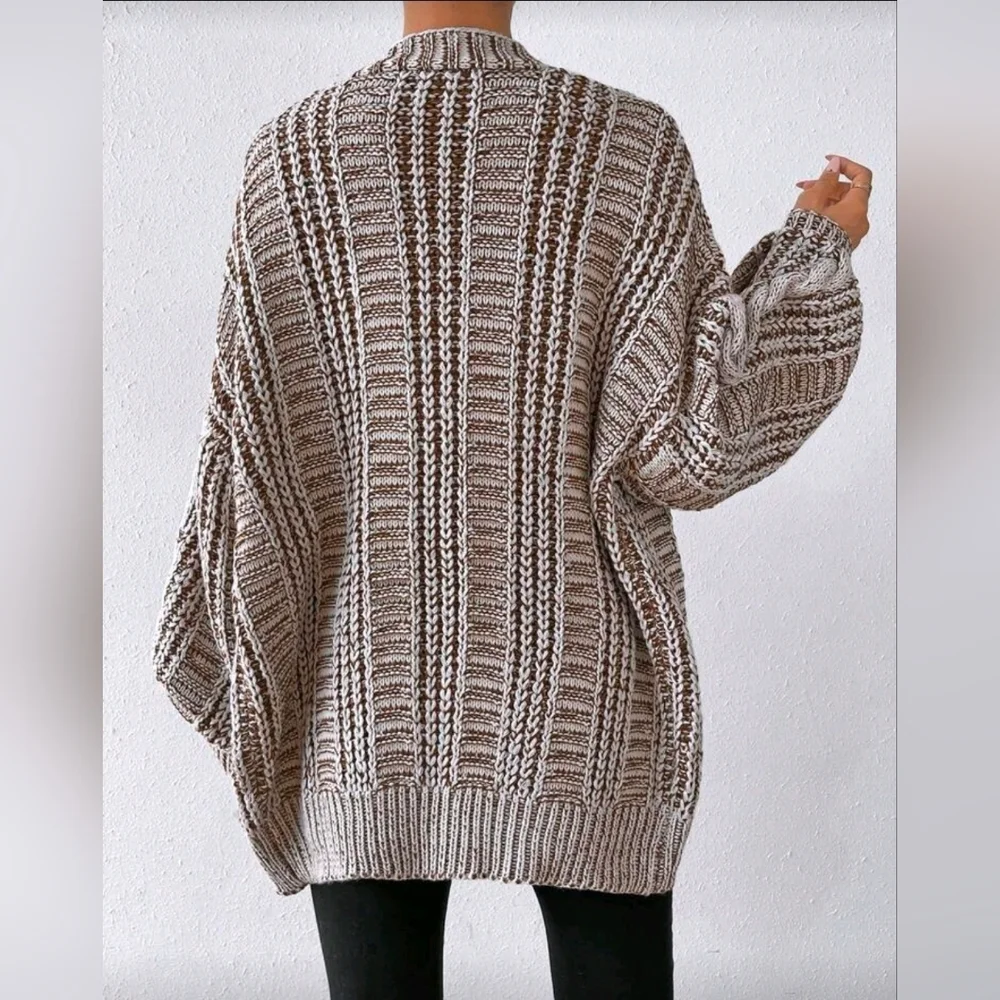 New Boho Chunky Cable Knit Cardigan Sweater Cream White Brown - Picture 6 of 10